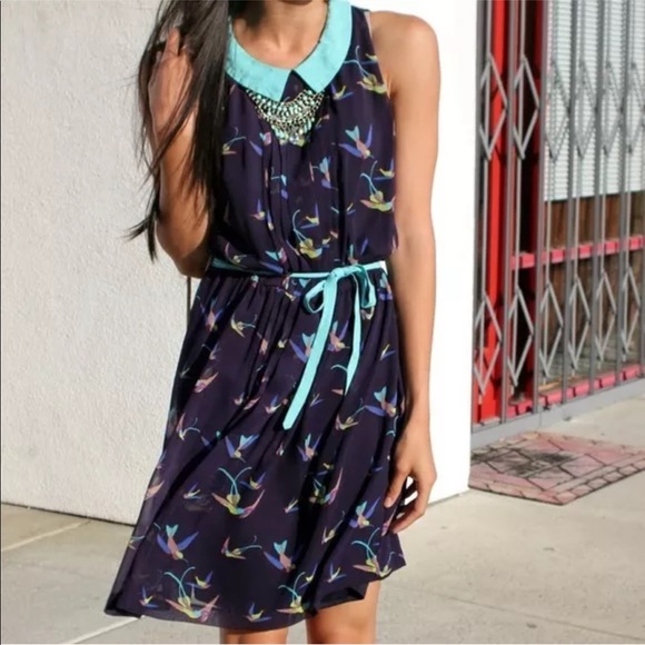 Zara Dresses & Skirts - Zara Navy Swallow Bird Dress Peter Pan Collar